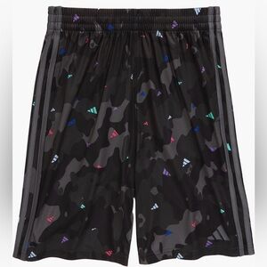 adidas Black Camo Athletic Shorts with Multicolor Logo Accents L(14/16)